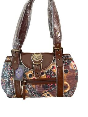 Sharif Brown Animal-Print Sequin Shoulder Bag with matching wallet NWT